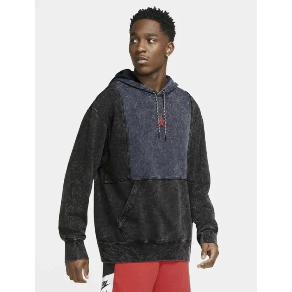 Nike Mens Jordan‎ Legacy 1 Pullover Hoodie RARE Obsidian Red Black Blue Sz-Lg S8